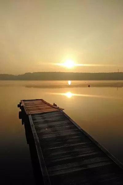 Sunset on a lake from the boat dock
